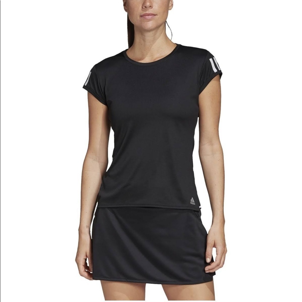ADIDAS Club 3 Stripe T Shirt Ladies- Black